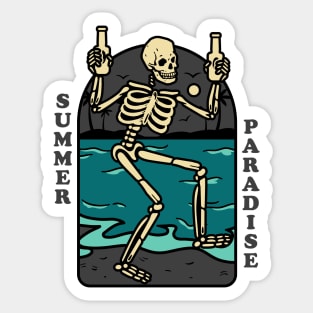 Drunk skeleton in summer paradise Sticker